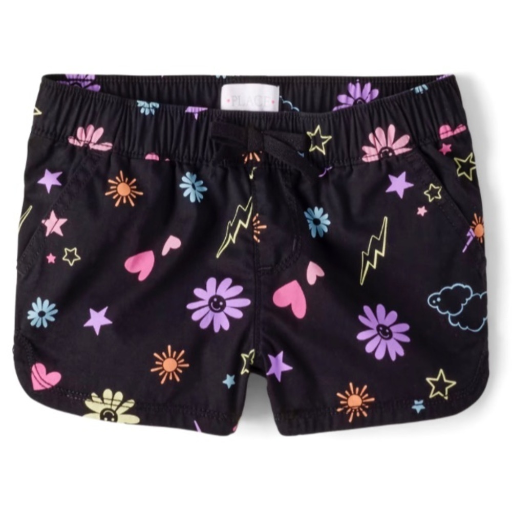 NEW - The Children’s Place
Girls Print Twill Pull On Shorts - Black. Size 6